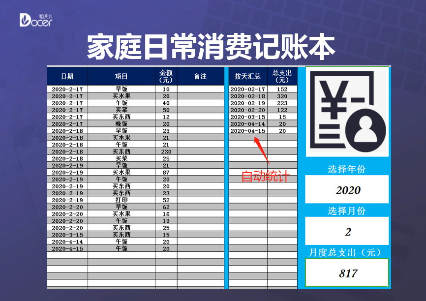 excel模板-家庭日常消费记账本