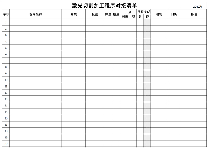 excel模板-激光切割加工程序对接清单