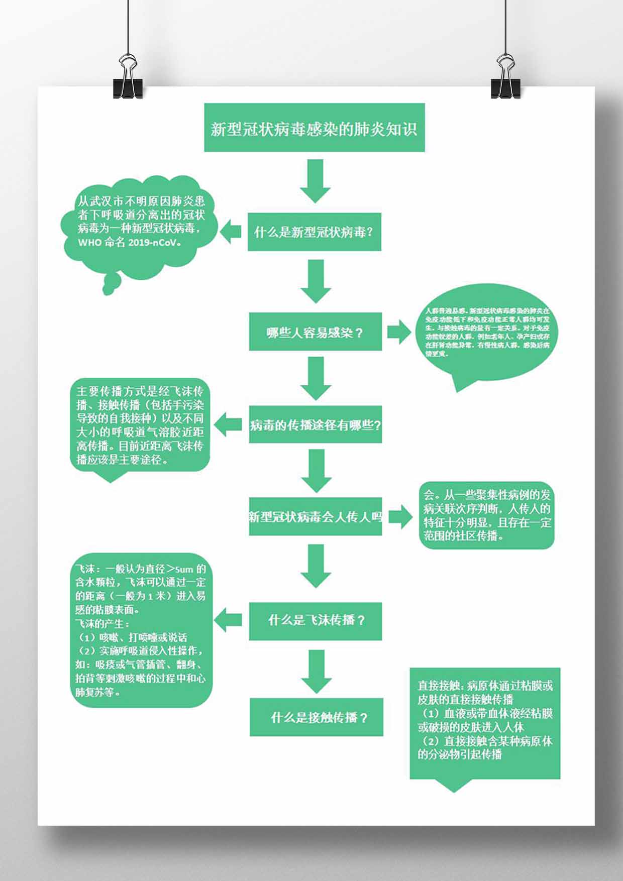 word模板-新型冠状病毒知识流程图思维导图