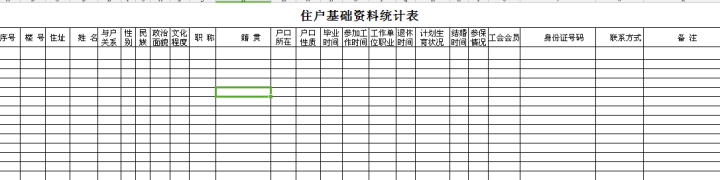 excel模板-居委会资料信息统计表