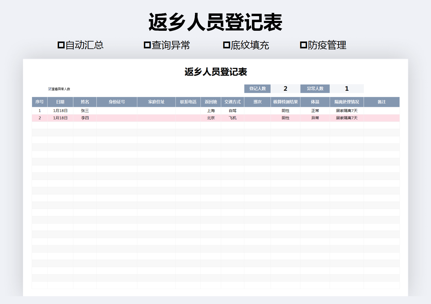 excel模板-返乡人员登记表