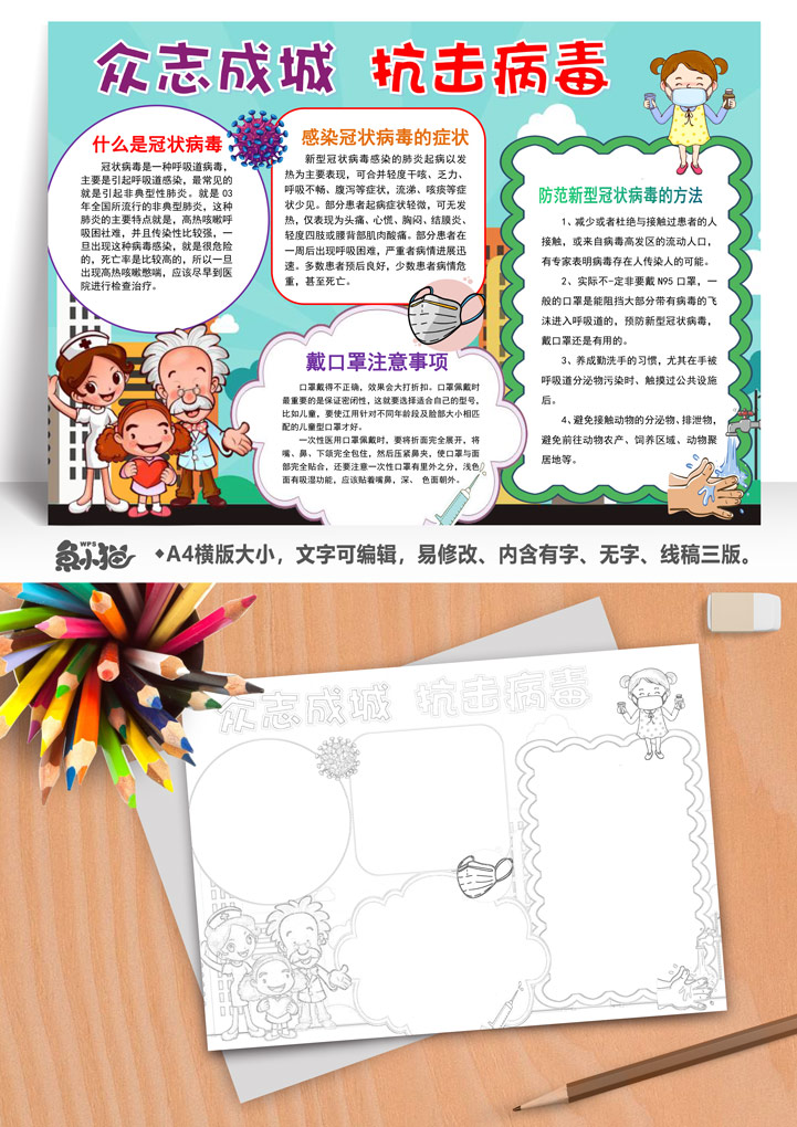 word模板-冠状病毒肺炎小报手抄报