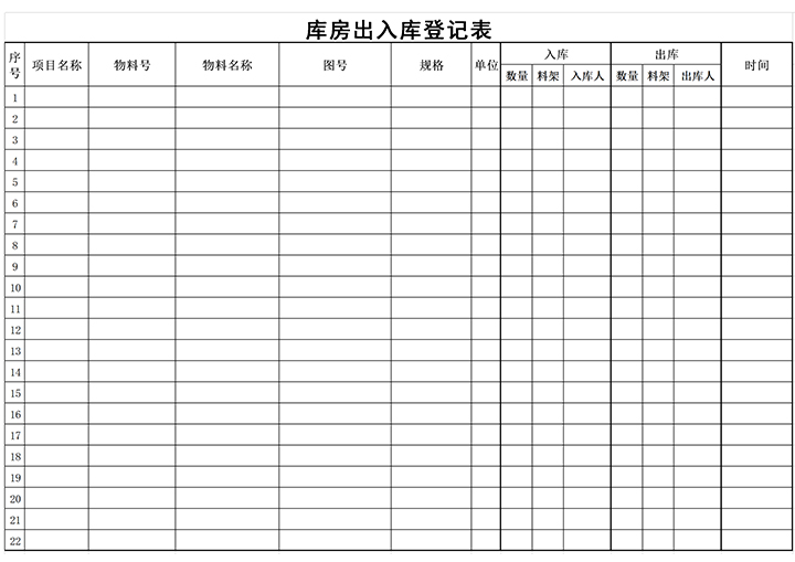 excel模板-库房出入库登记表