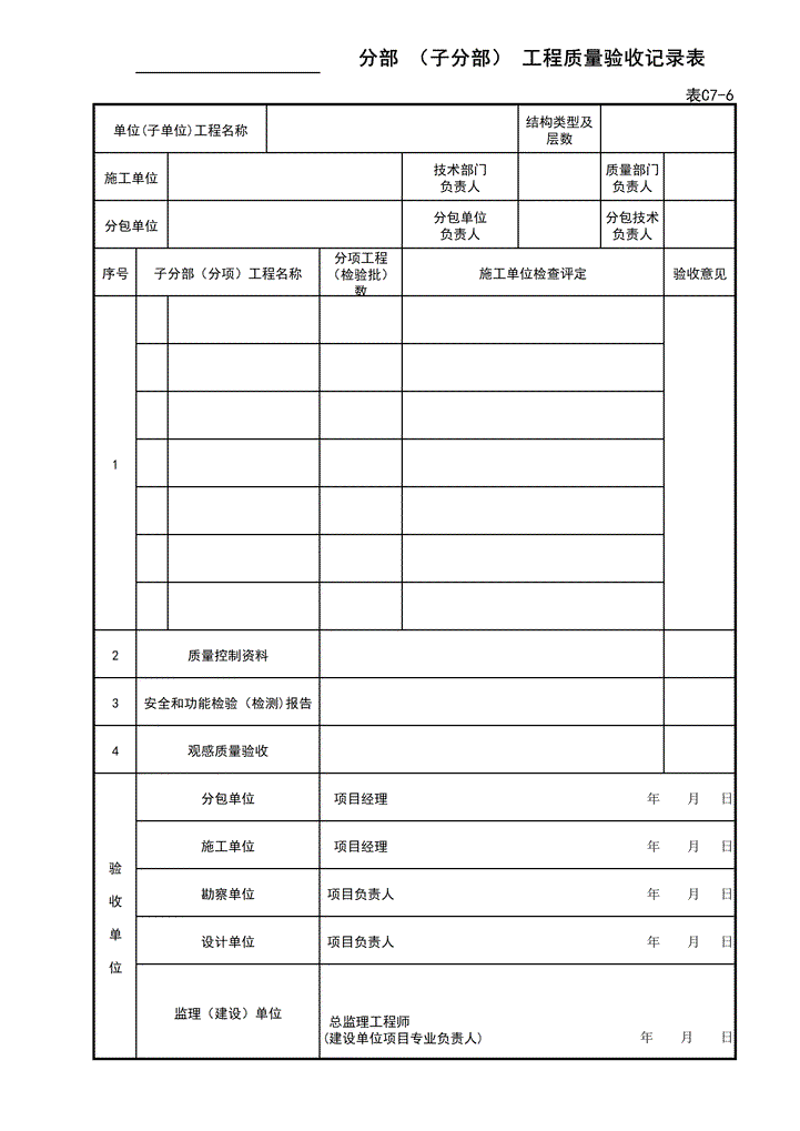 excel模板-工程质量验收记录表