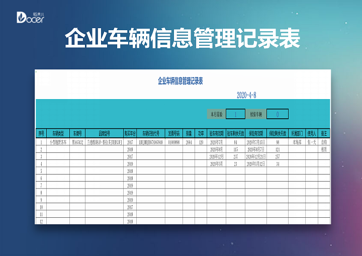excel模板-企业车辆信息管理表