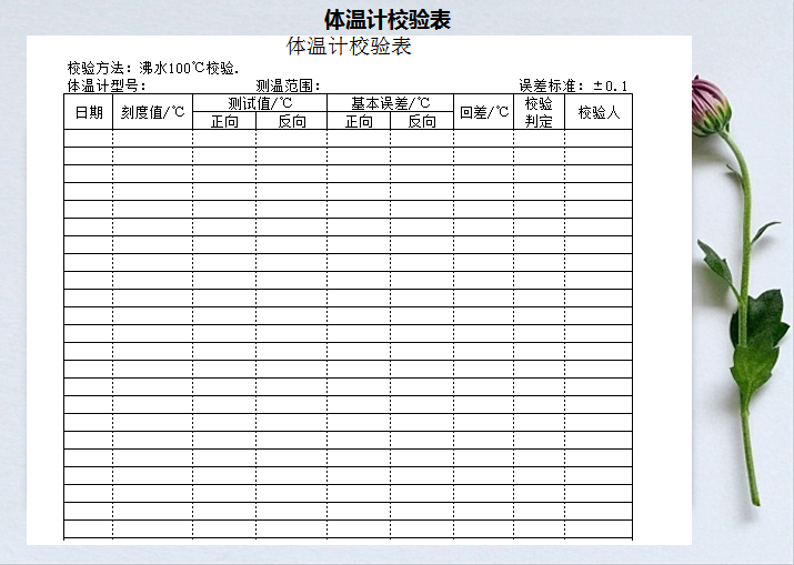 excel模板-体温计校验表