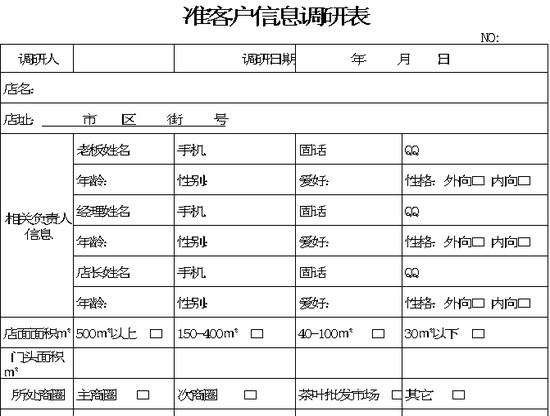 excel模板-准客户信息调研表