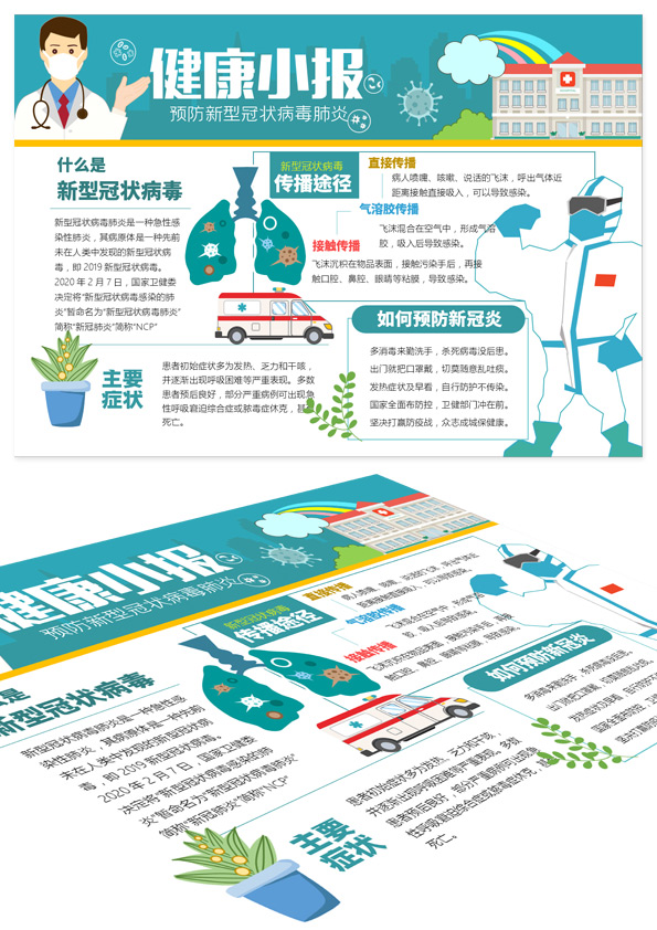word模板-新型冠状病毒肺炎健康手抄报