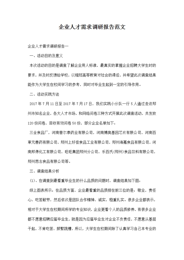word模板-企业人才需求调研报告范文