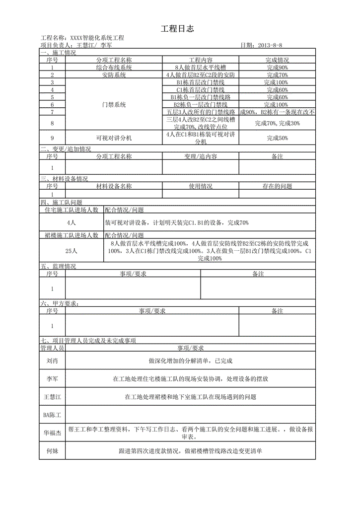 excel模板-工程日志