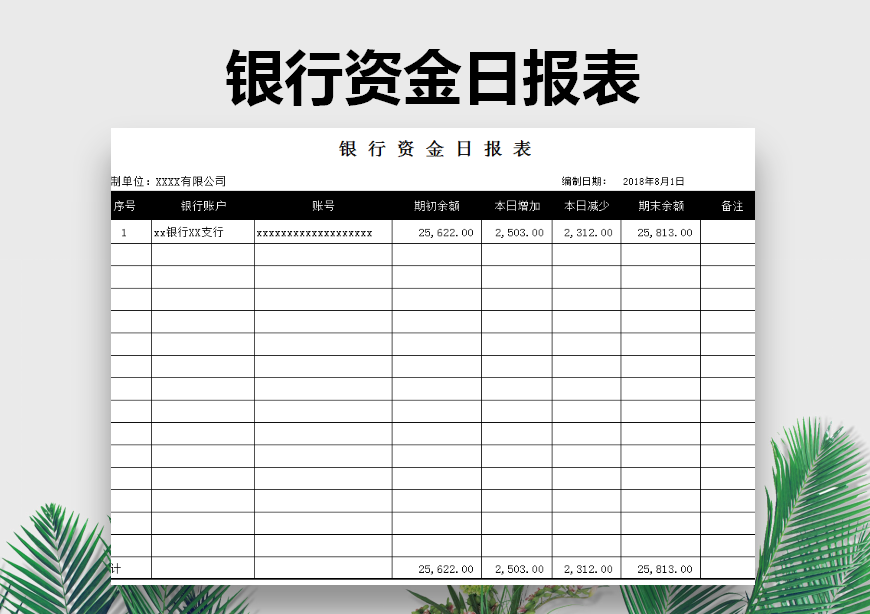 excel模板-银行资金日报表